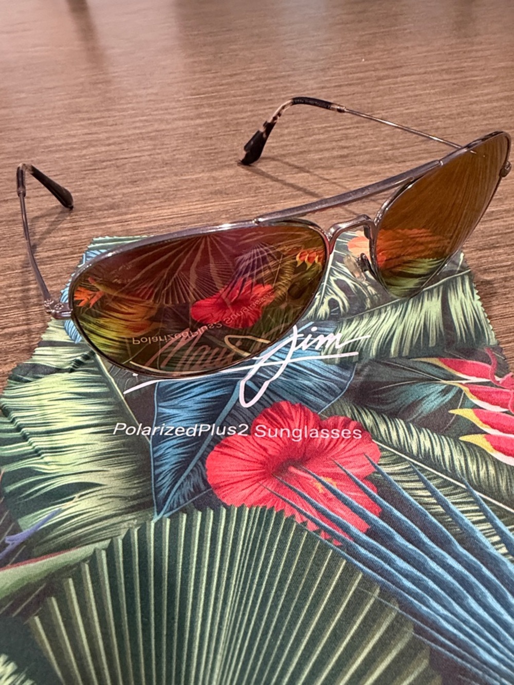 Maui Jim Aviator Sunglasses - Silver Frame with Pink Mirrored Lenses - Picture 2 of 5